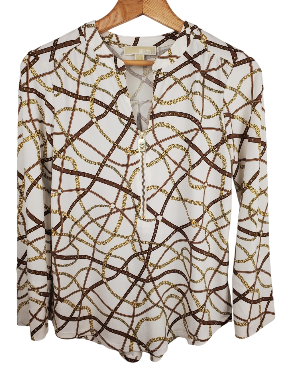 MICHAEL KORS Interlocking Chain Print Blouse. Small. #337
